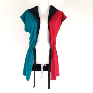 Handmade SIZE XS Color Block REVERSIBLE Black Colorful Cardigan Women Open Front